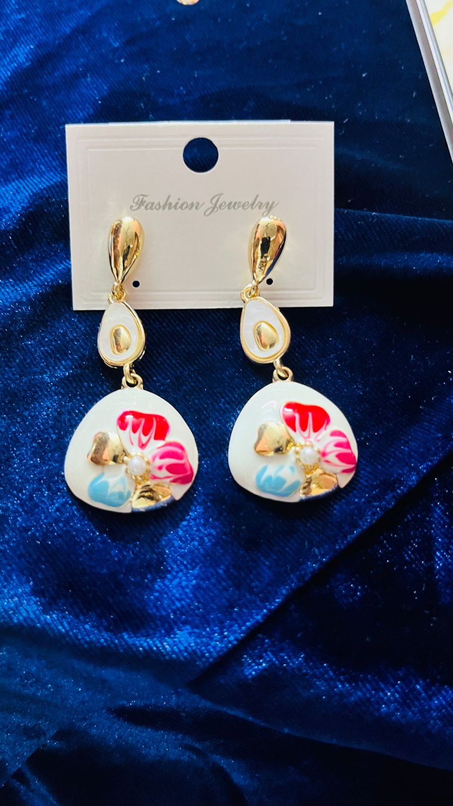Earrings Pink,Sky, Golden With Pearl Design 