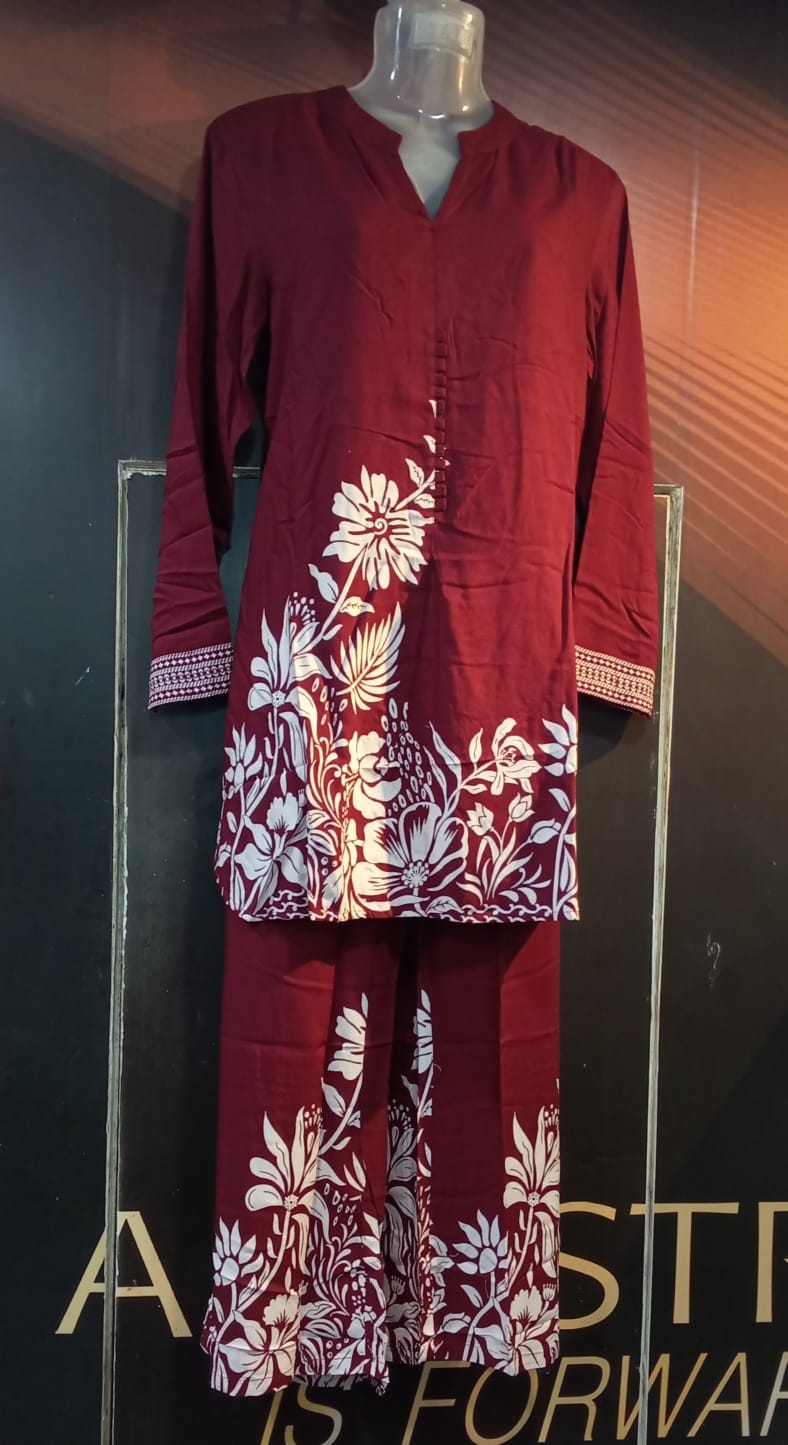2 pic Cord Set Reyon Maroon & White Design 1,2,3,4,5 (08.12.25)