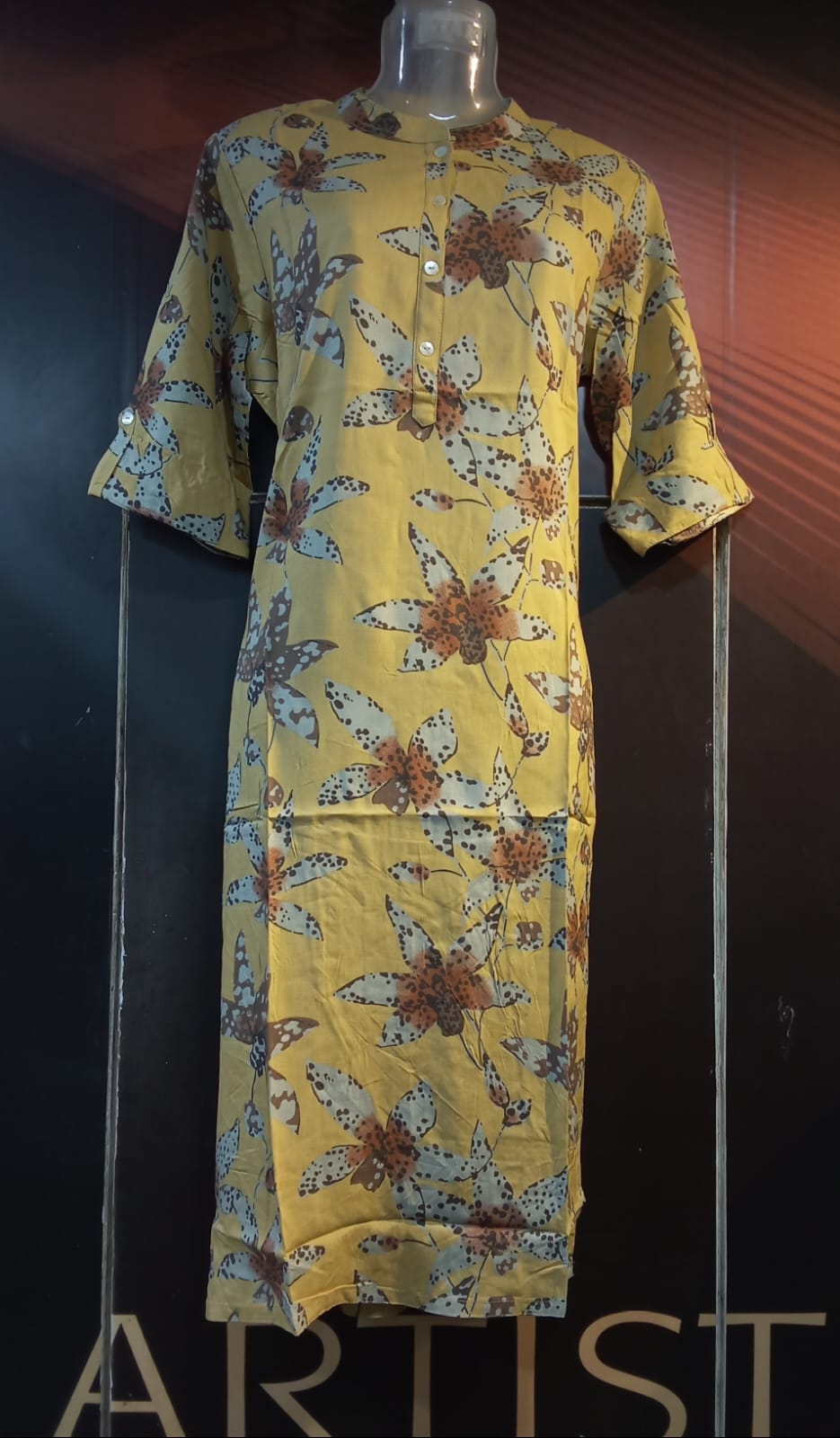 Kurti Cotton Yellow & Sky Blue Print 9,10,11,12,13(25.12,25)