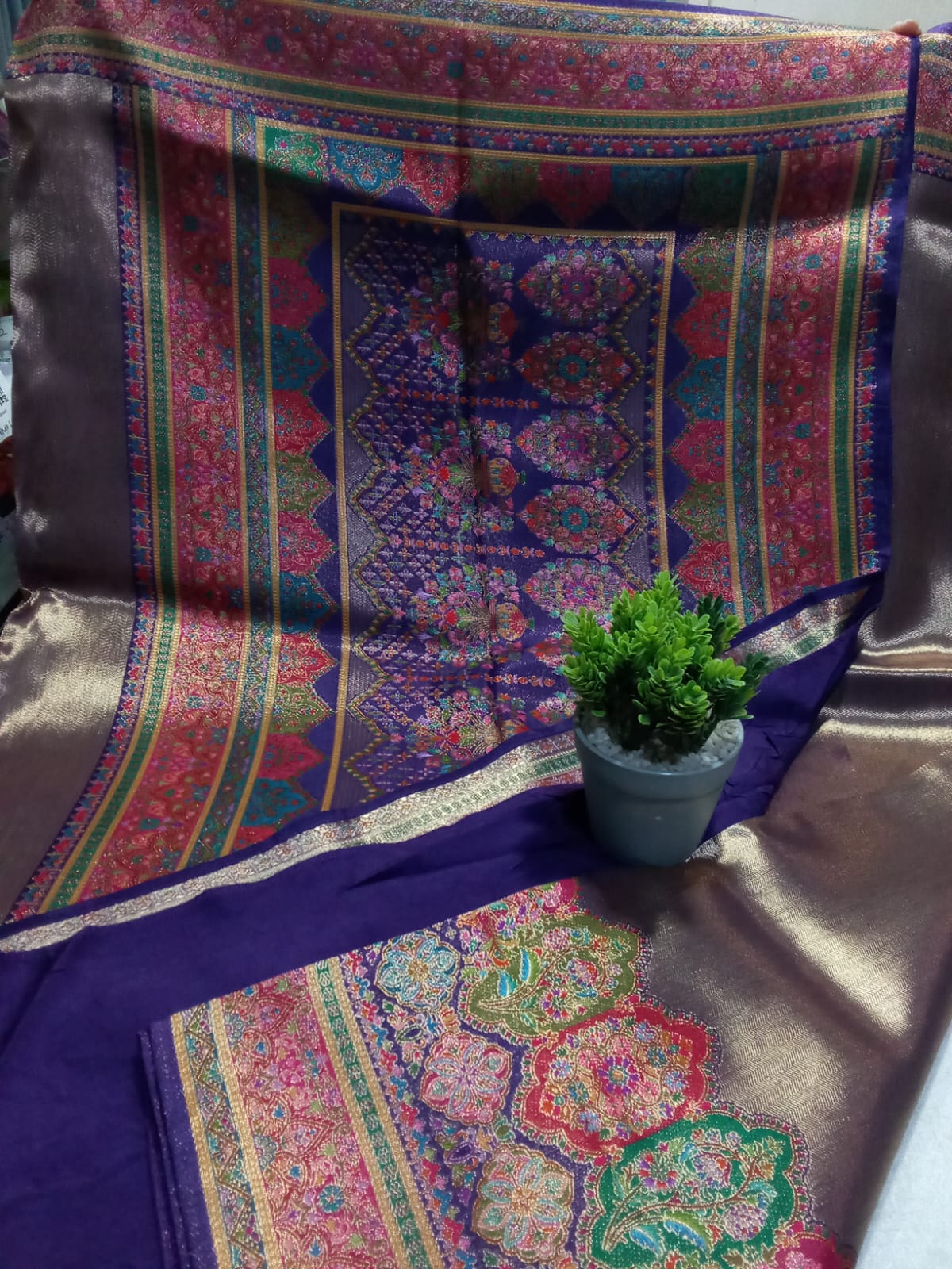 Sari Tissue Karnni Violet,Red mix colour all sari work 4 (13.1.26)