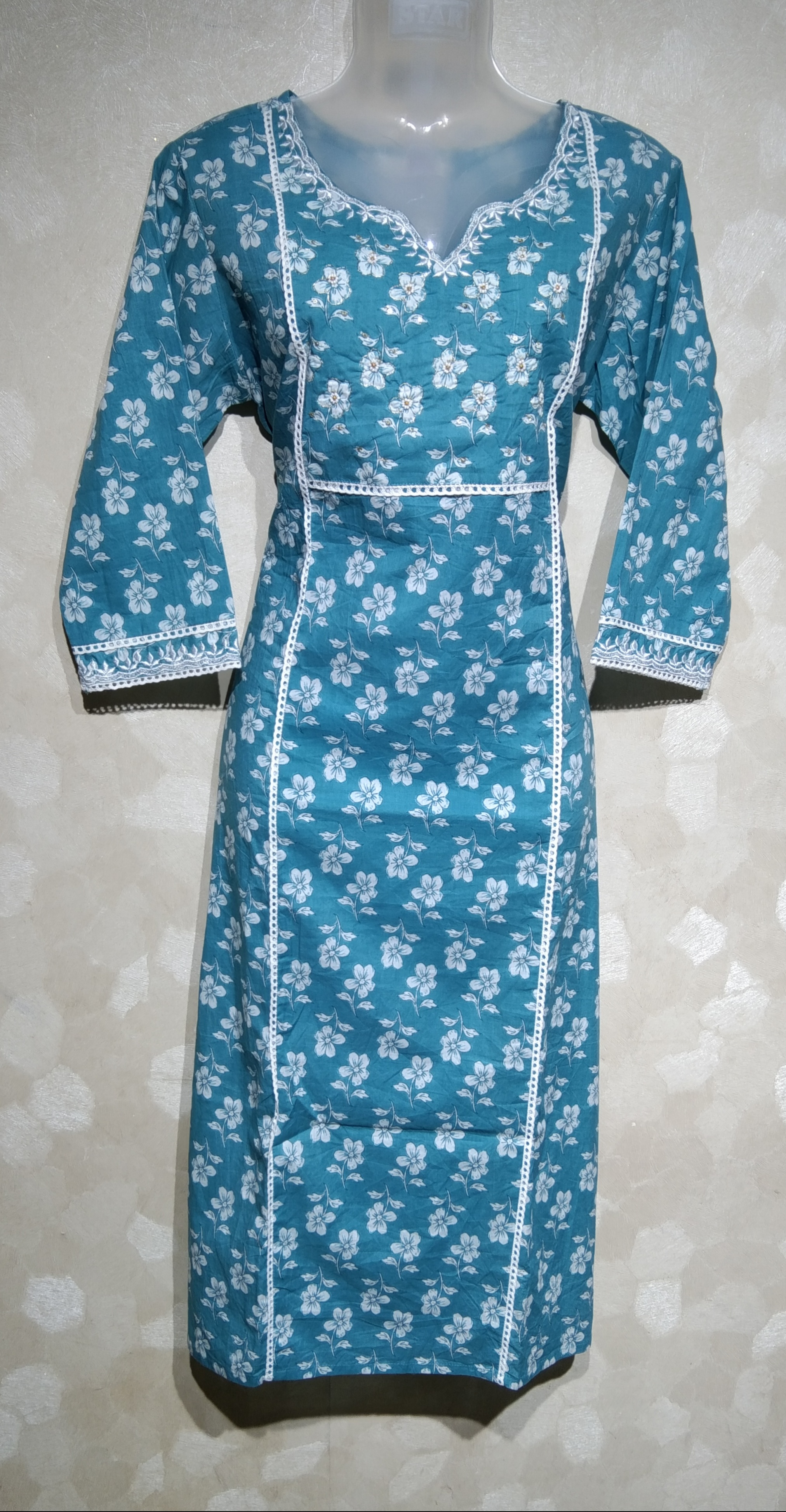 Kurti Sky Blue & White Pearl Work 