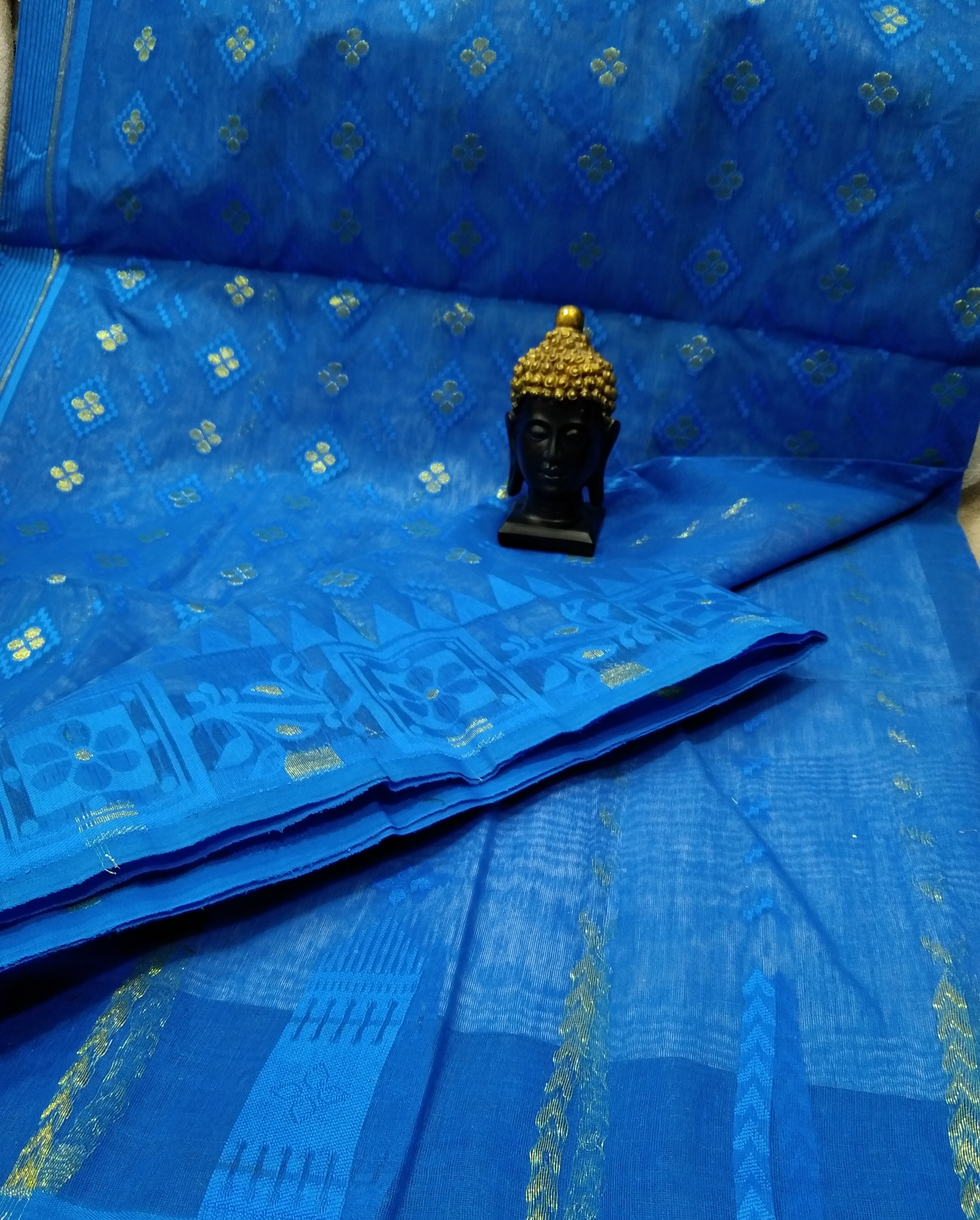Sari Dhakai Blue & Golden 