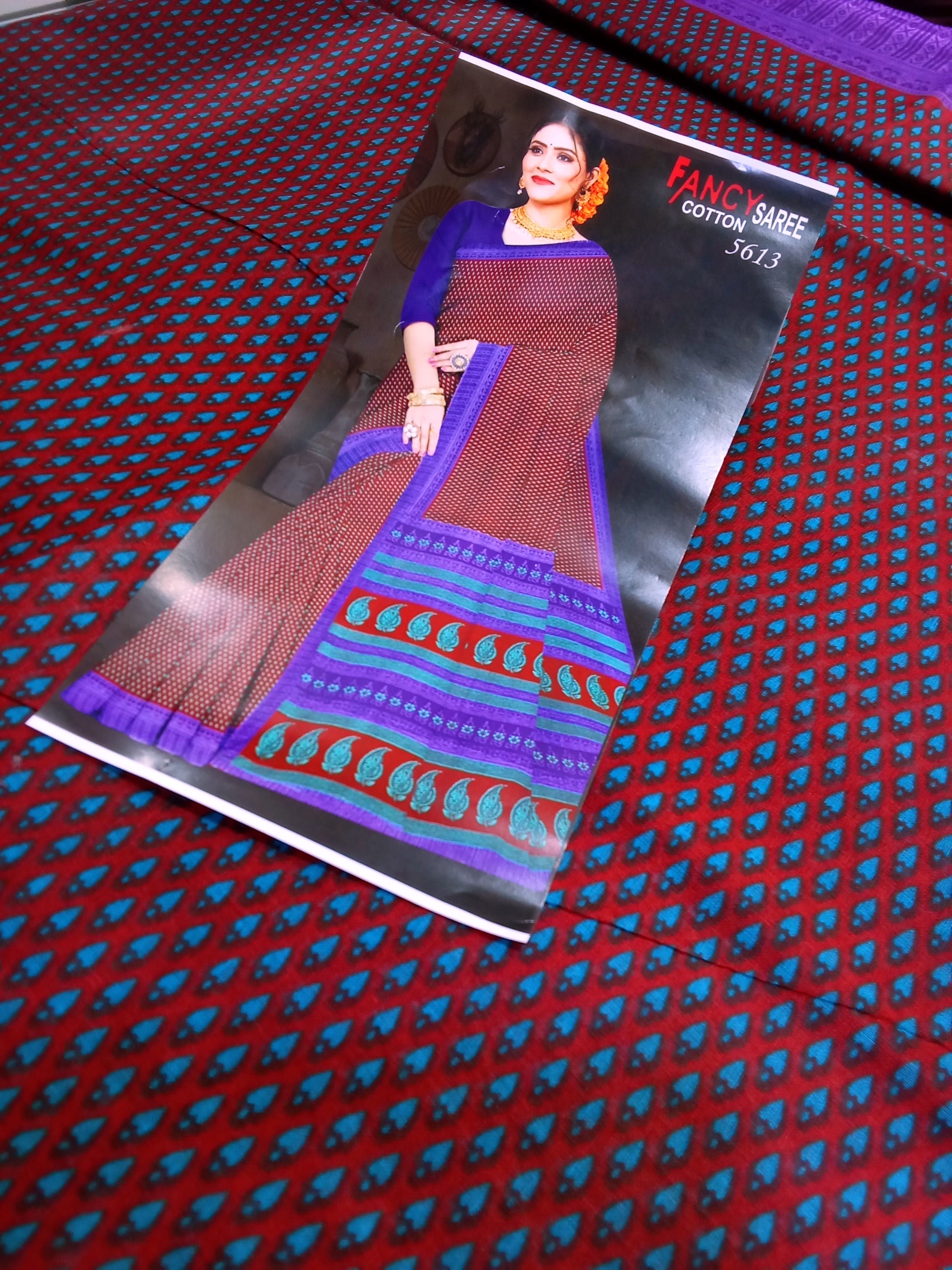 Sari chotton chapa red blue