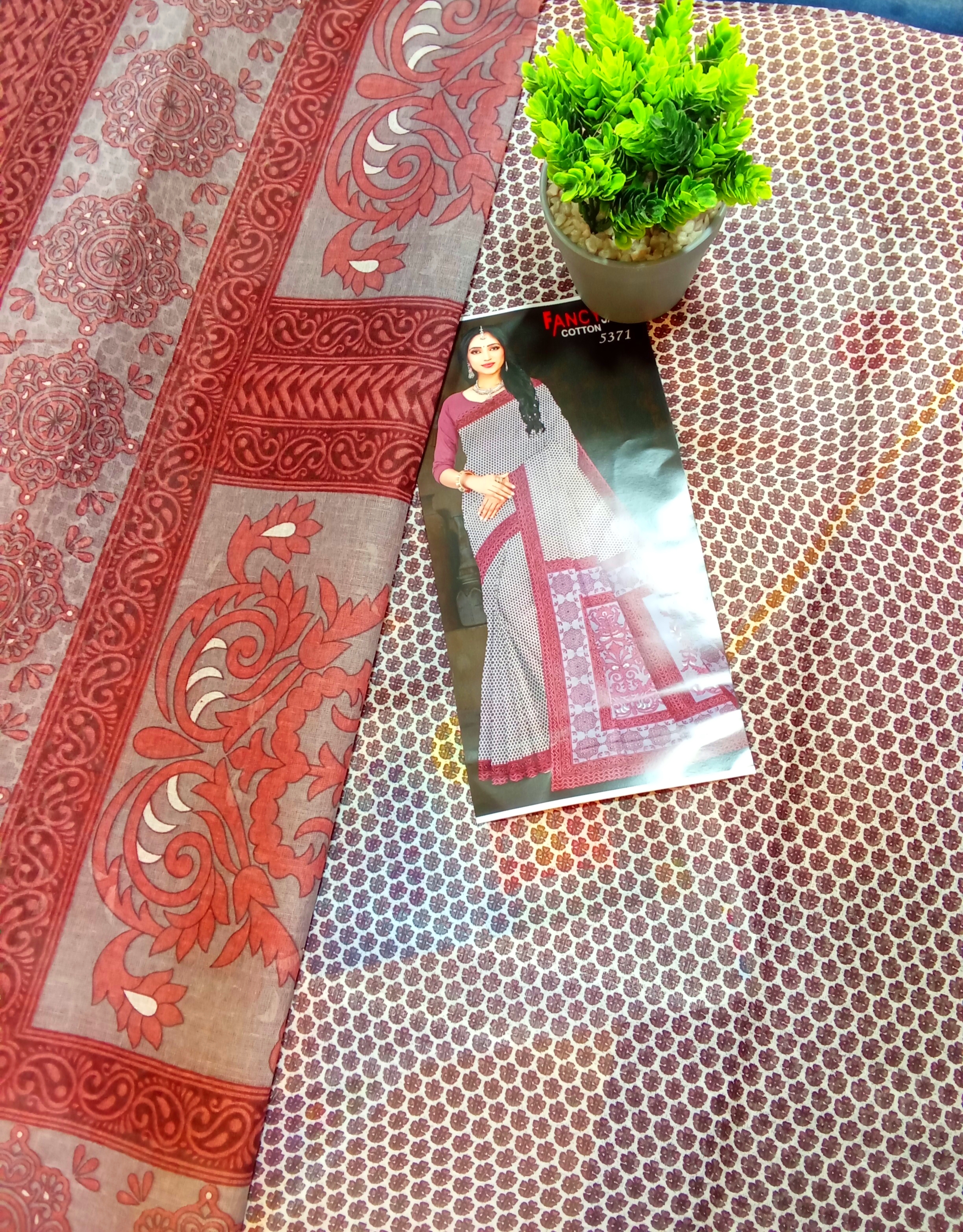 Sari chapa cotton white &meroon