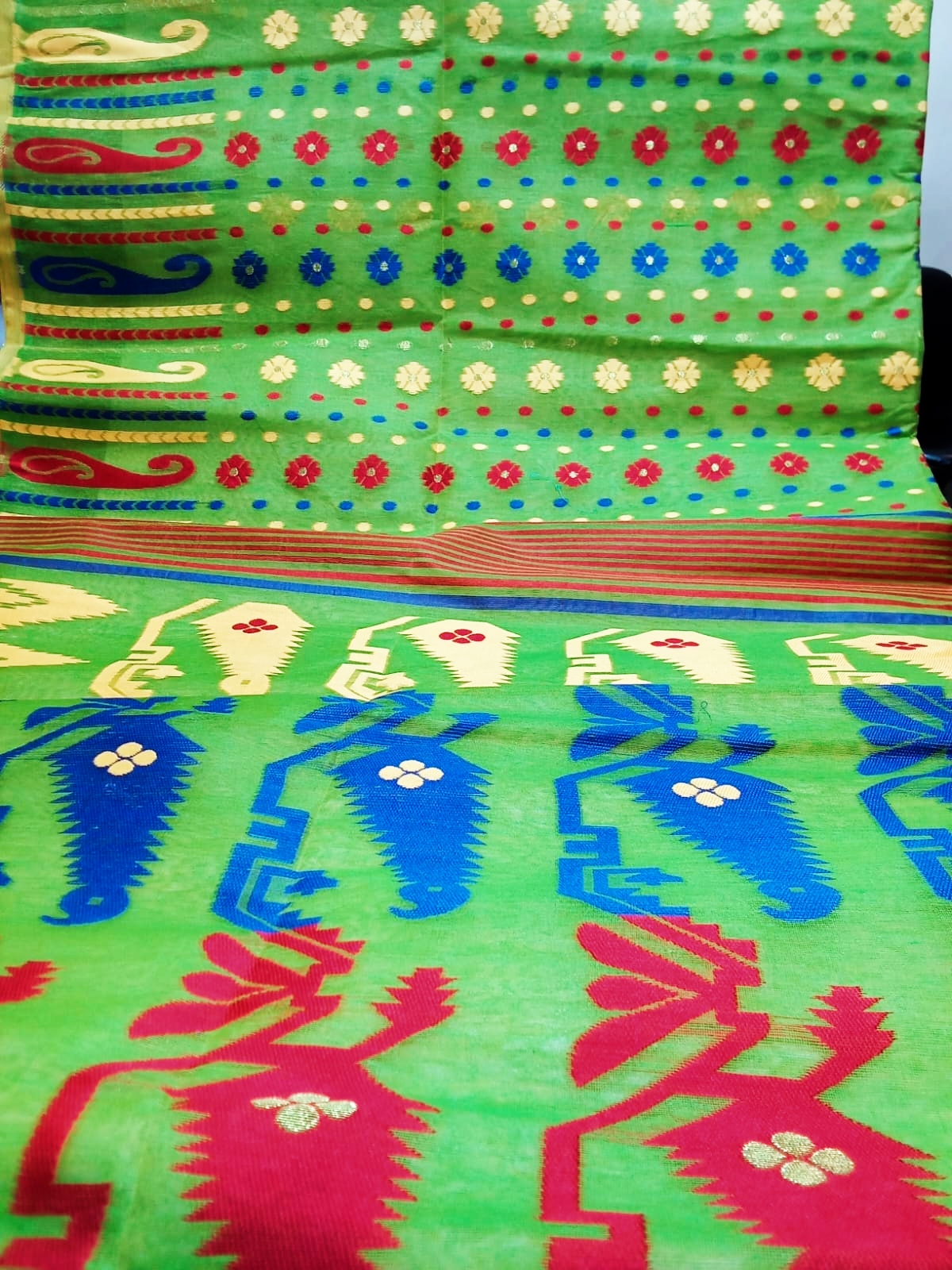 Sari Dhakai Green & Red