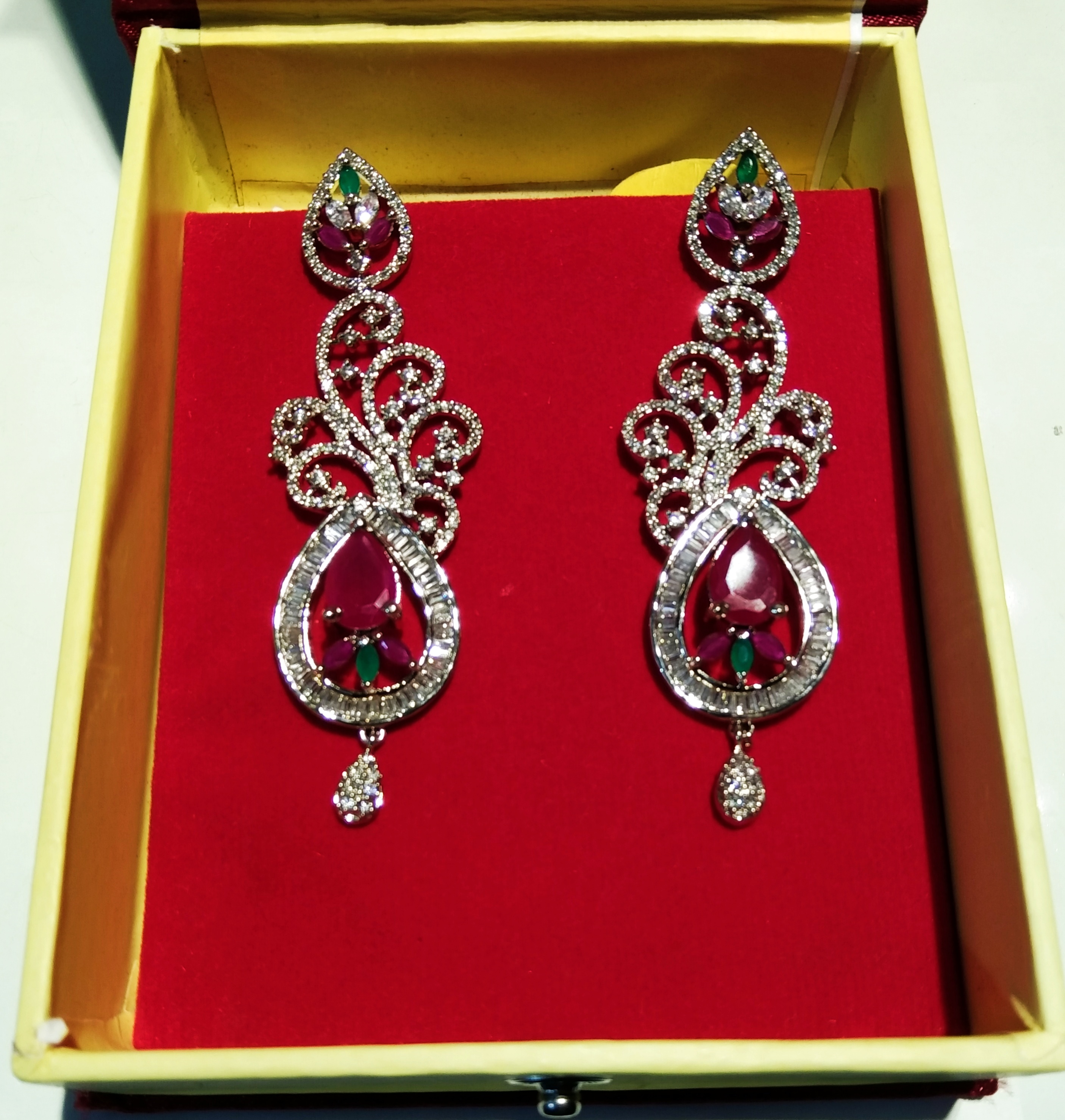 Earrings White & Green,Red Stone Work 7(27.04.25)