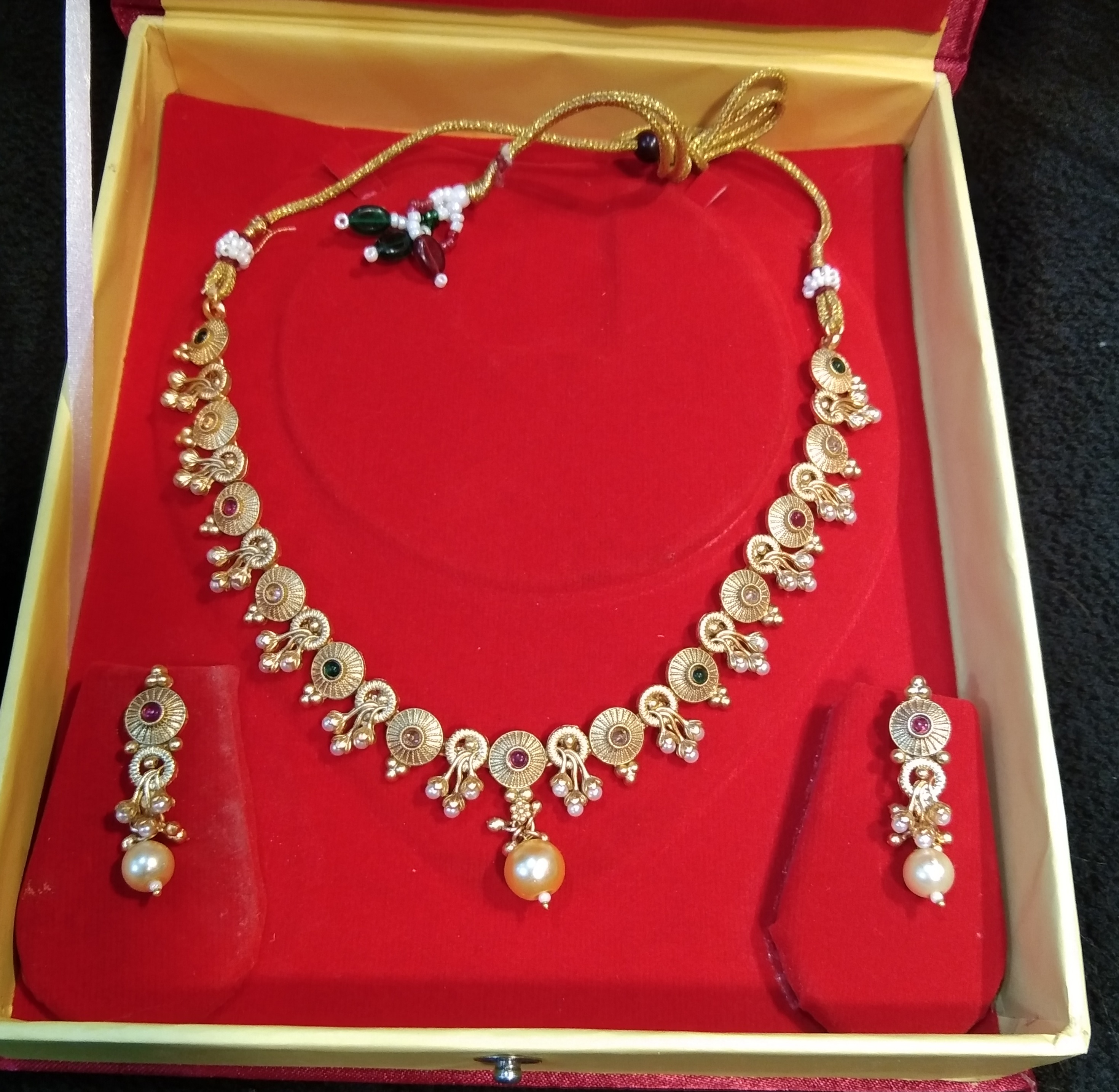 Jewellery Golden White Pearl, Green, Pink Stone Design 21(11.09.25)
