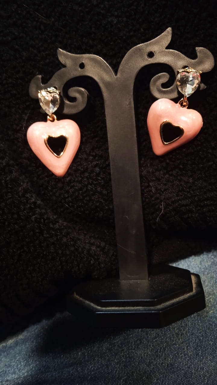 Earrings White Stone & Pink Love Design 5(10.09.25)