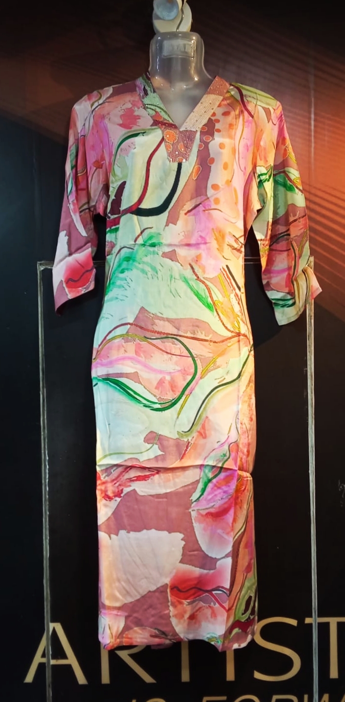 Kurti V Nack Reyon Pink & Green Mix Colour 19(11.10.25)